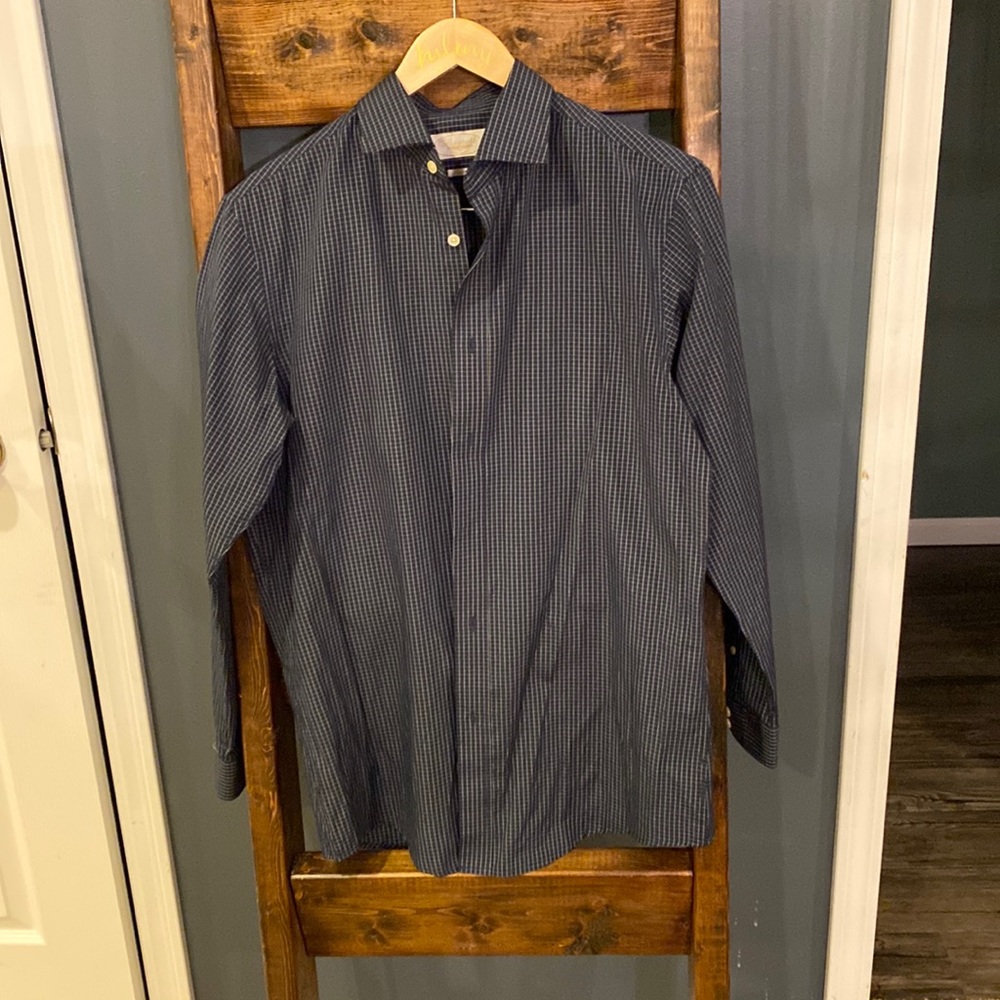 Mens Bestall dress shirt. Navy checked.